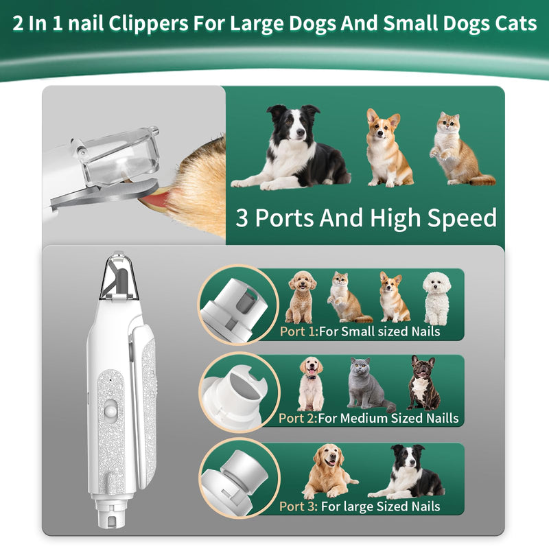 2-in-1 Cat Nail Clippers & Dog Nail Clippers Trimmers for Large Medium Small Dogs Cats Claw Trimmer Quick Sensor and Safety Guard USB Rechargeable with 2 LED Lights Dogs Nail Trimmer White 2th Generation - PawsPlanet Australia