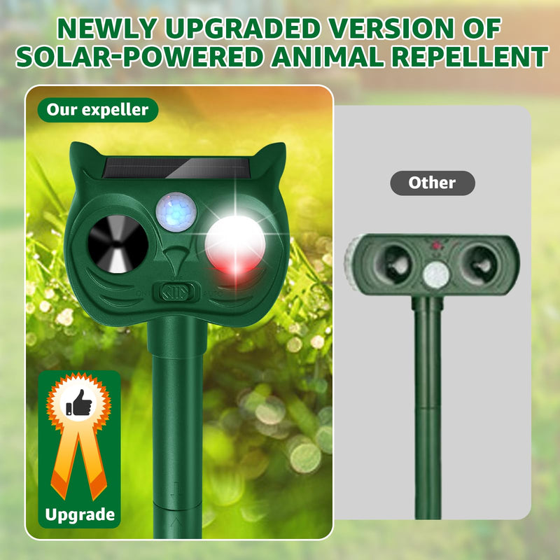 Solar Ultrasonic Animal Repellent Outdoor Motion Sensor Deer Repellent Devices Squirrel Cat Raccoon Rabbit Deterrent with Strobe Light Dual Mode, Keep Skunk Away Protection for Yard Garden Lawn 1PC Red and white lights flashing 1PC - PawsPlanet Australia