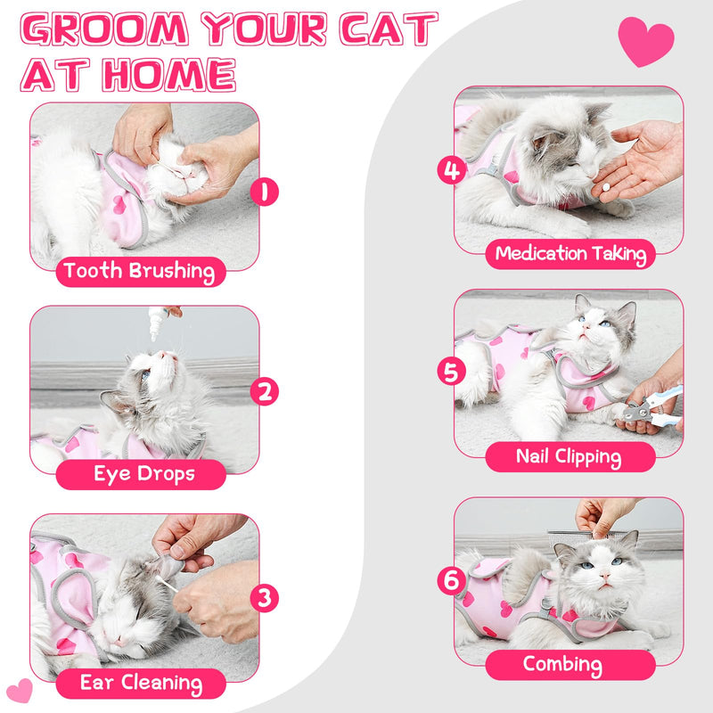 Cat Grooming Hammock, Self-Adherent Wrap for Cutting Nails, Anti-Escape Calming Grooming Bag for Medicine, Nail Clipping, Teeth Brushing, Ear Cleaning (Love, L（WT: 9-18 lbs）) L（WT: 9-18 lbs） Love - PawsPlanet Australia