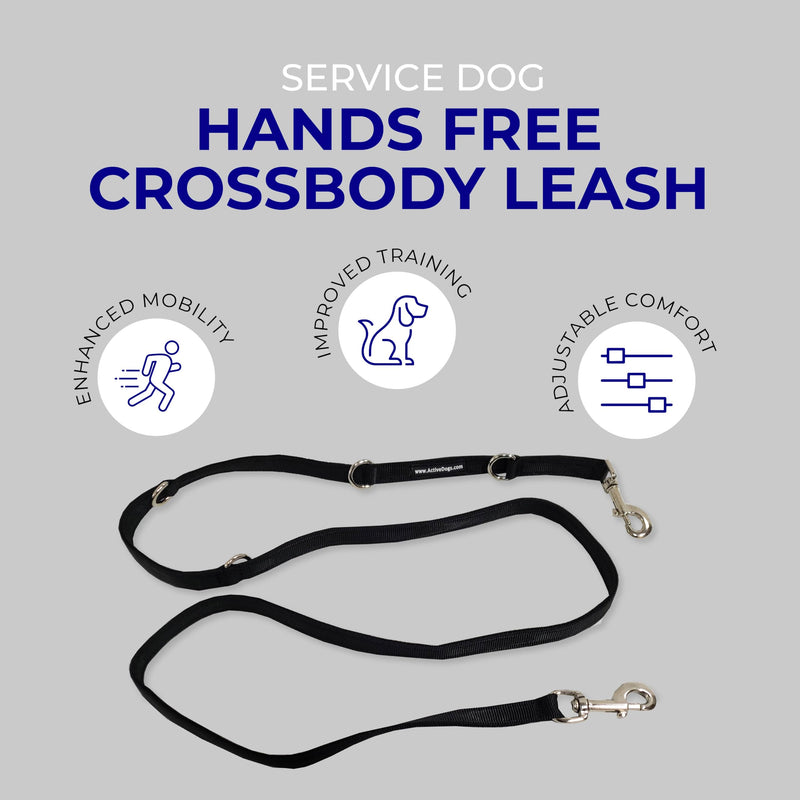 ActiveDogs Hands Free Dog Leash – Adjustable 4-Point Crossbody Hands Free Leash for Mobility & Training – Waist Belt for Dog Walking - Durable 3/4" Double-Stitched Nylon, Black, 6.5ft 6.5'