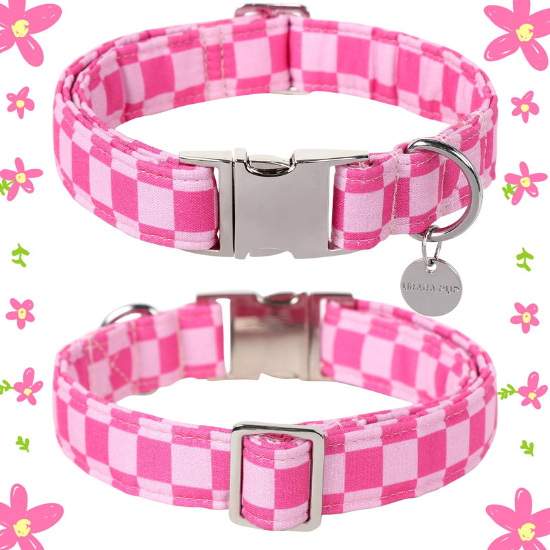 Dog Collar for Summer,Cute Pink Plaid Dog Collar,Cotton Puppy Collar with Adjustable Metal Buckle for Small,Medium,Large Girl Boy Dog S PinkPlaid CC - PawsPlanet Australia