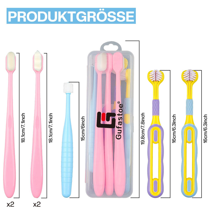 Pack of 7 Pet Toothbrushes, Toothbrush for Dogs and Cats, 2 Pieces Triple Heads Dog Toothbrushes Multi-Angle Teeth Cleaning Set for Small, Medium and Large Pets Blue + Blue + Pink 7 pcs (Pack of 1)