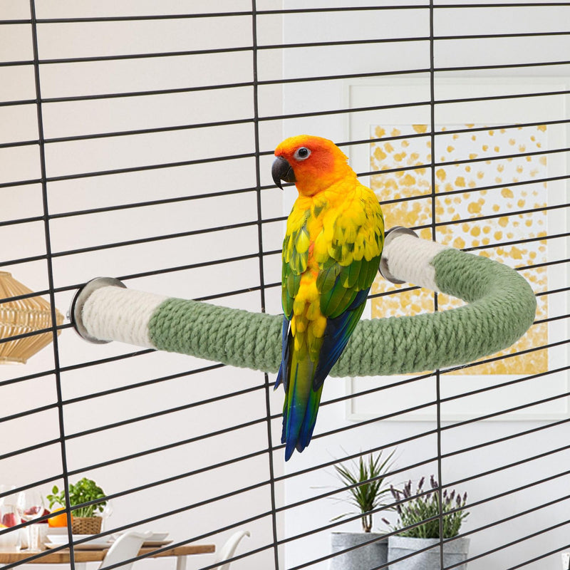 Hypeety Bird Perches Parrot U Shape Natural Wood Hemp Rope Stand Perch Bird Stick Paw Grinding Perch Birdcage Accessories Perch Standing Toy for Budgies Parakeet Cockatiel Conures Green 7.4x5.9'' - PawsPlanet Australia