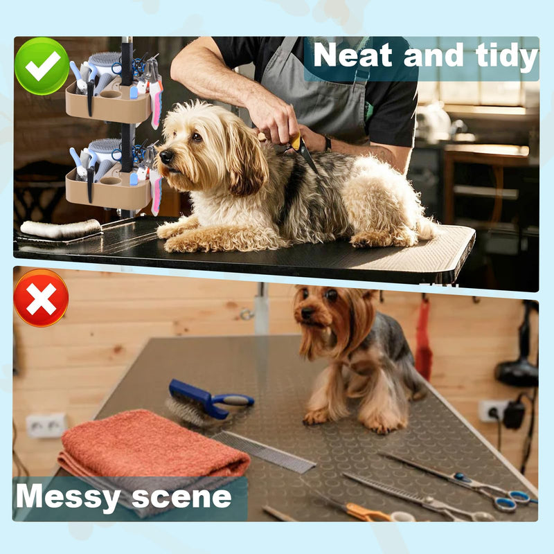 Pet Grooming Organizer for Scissors Brushes and Tools Holder - Portable Dog Grooming Table and Arm Stand Tools(khakiSquare 2PCS) - PawsPlanet Australia