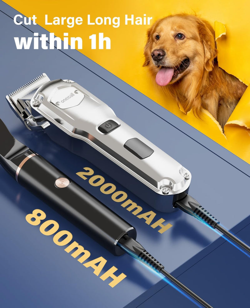 oneisall Dog Grooming Kit for Heavy Thick Hair&Coats/Low Noise Rechargeable Cordless Waterproof Dog Clippers for Grooming Animals&Pets/Pet Shaver with Stainless Steel Blade and Paw Trimmer - PawsPlanet Australia