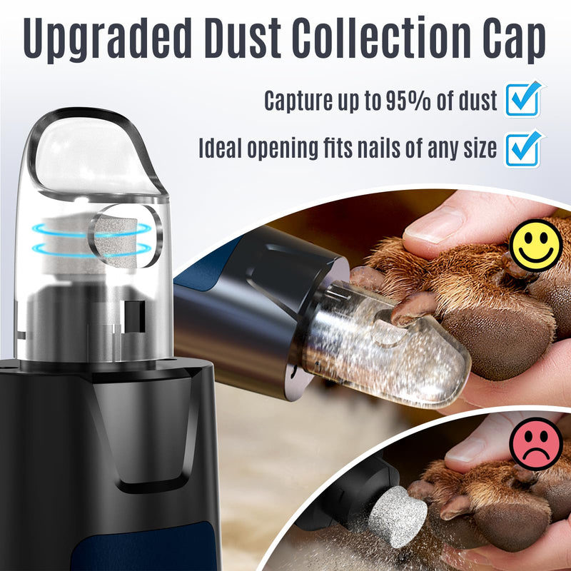 Casfuy Smart 6-Speed Dog Nail Grinder - 50% More Power Pet Nail Grinder with 2 LED Lights Quiet Rechargeable Electric Dog Nail Trimmers File Toenail Grinder for Large Medium Small Dogs & Cats Dark Blue