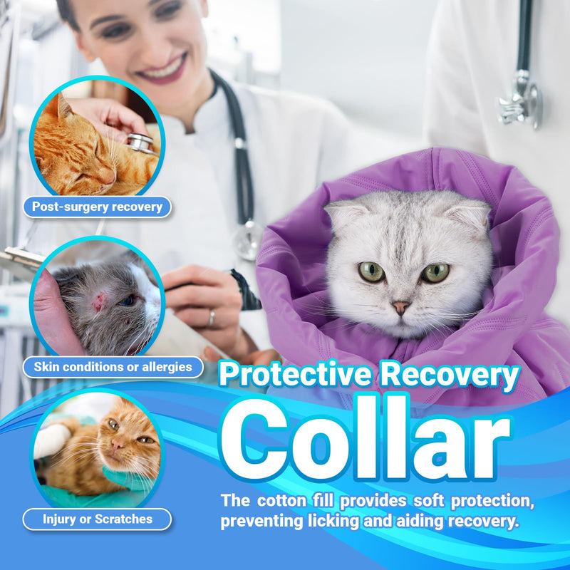 Cat Recovery Collar, Soft Adjustable Cone for Cats and Kittens, Lightweight Waterproof Elizabethan Collar for After-Surgery Care, Prevent Licking and Scratching, Neck Protector for Pets（Purple,M） Purple【New Arrival 】 M
