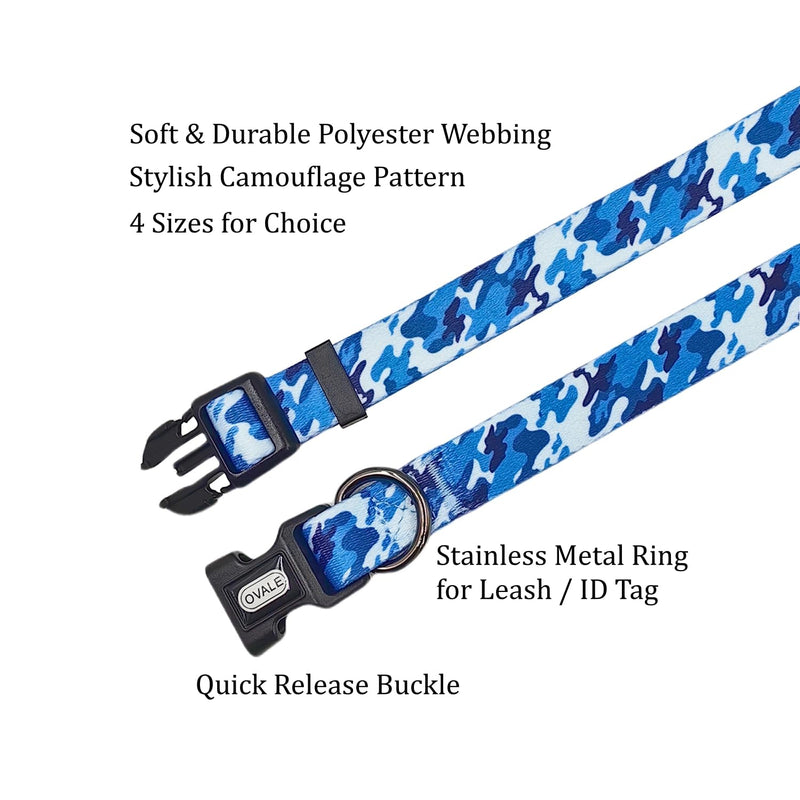Ovale Dog Collar Leash Combo Set, Adjustable Collar and 5 ft Matching Leash, for Small Dogs.(S, Blue Camouflage) Camouflage Blue - PawsPlanet Australia