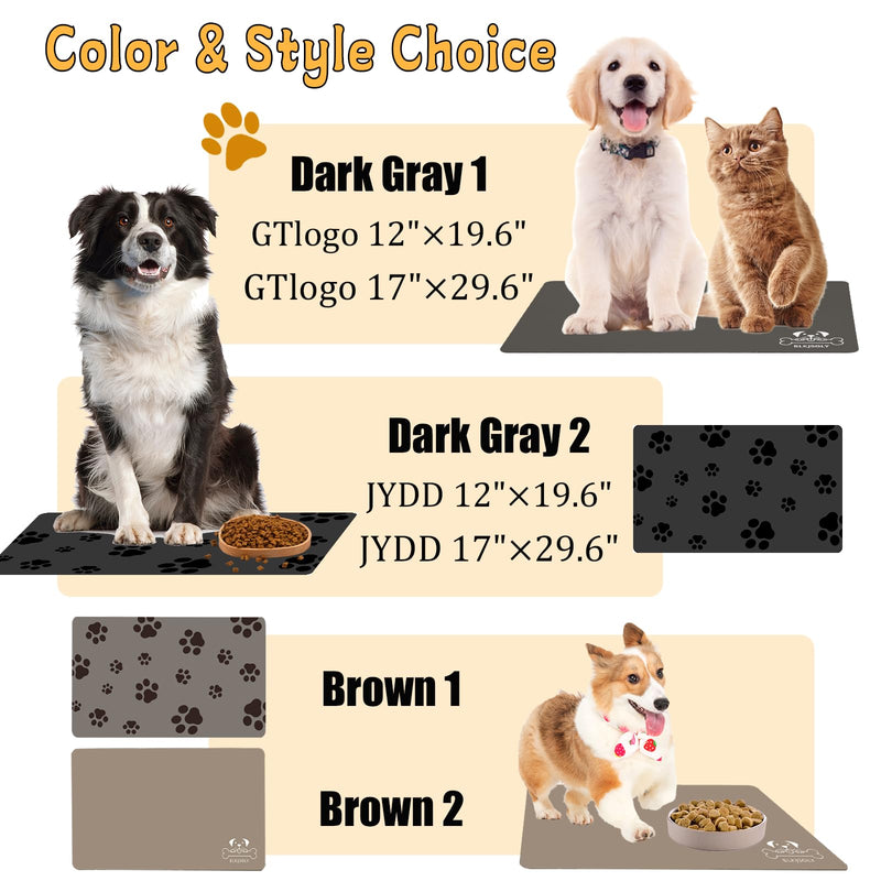 18"×30" Dog Food Mat-Absorbent Dog Mat for Food and Water, No Stains Quick Dry Cat Dog Food Bowl Mat Non Skid Dog Feeding Mat with Footprints for Messy Drinkers,Dark Grey 18"×30" Dark Gray-JY - PawsPlanet Australia