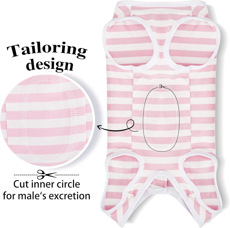 Comprehensive Post-Surgery Dog Recovery Suit: Ultra-Comfy Premium Cotton Wound Care Shirt – Protective for Puppies, Cats & Small Pets, Ensuring Unrestricted Mobility, Size XXL Pink and White Striped XXL-(22~32lb) | Chest(~21.5")