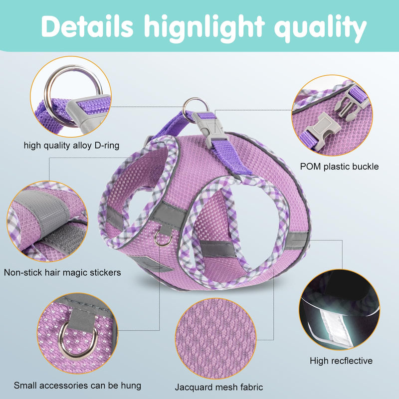 Dog Harness and Leash Set, No Pull Pet Harness for Small Dogs Easy Walking,Soft Breathable Small Dog Harness,Adjustable Reflective Step in Vest Harness for Puppy,Kitten, Cats Medium purple - PawsPlanet Australia