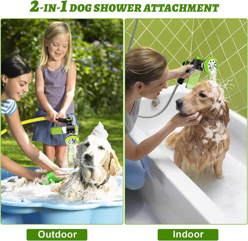 2-in-1 Dog Shower Attachment for Indoor Shower Hose & Outdoor Garden Hose, 8 Sprayer Modes Pup Jet Dog Wash Hose Attachment with Soap Dispenser, Ideal for Car Wash and Pet Shower(Hose Not Include) - PawsPlanet Australia