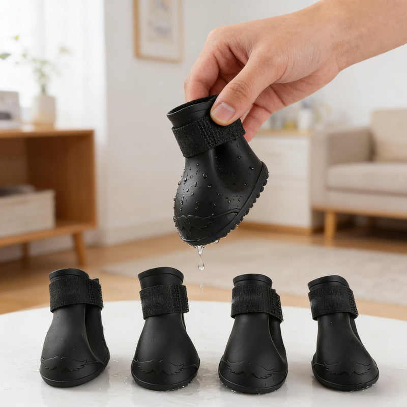 Yctze 4pcs Silicone Protective Dog Boots, Antislip Snow Shoes for Small Dogs, Ideal for French, Cute Pet Rain Wellies (L Black) L black - PawsPlanet Australia