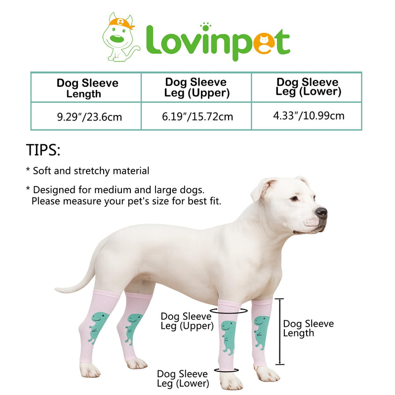 LovinPet 4-Pack Dog Knee Sleeves, Dinosaur-Style Leg Warmers for Medium & Large Dogs, 4-Way Stretch, Anti-Lick Coverage, Warm & Comfy Fit, One Size,Green Orange Green Orange
