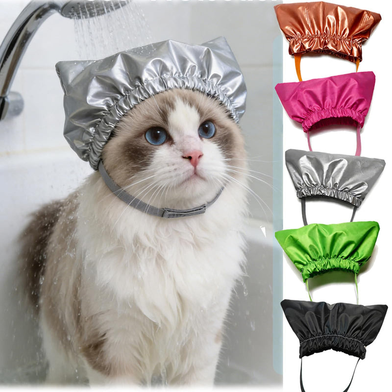 Soft, comfortable cat ear protectors for swimming and grooming, waterproof fabric, bathing hat, shower cap, head covering, waterproof cat head cover, gold, size S