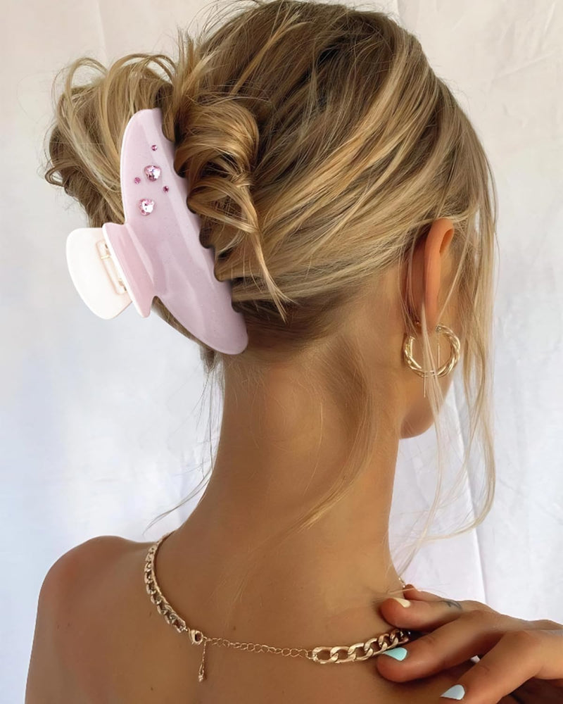 MAORULU Cute Claw Clip for Women – 4'' Large Acetate Hair Clips for Thick Thin Curly Long Hair, Rhinestone Jaw Clip Non-slip Hair Clamps, Strong Hold, Stylish French Design (Pink Rhinestone Clips) Pink Rhinestone Clips - PawsPlanet Australia