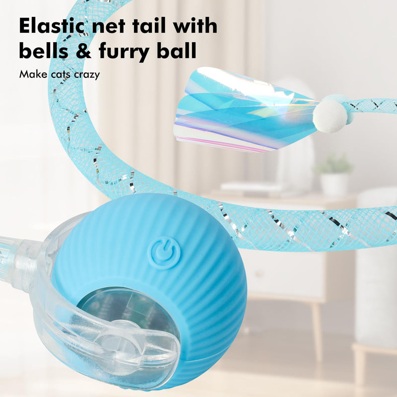 2 Packs Speed Tail 2.0 Interactive Cat Toys for Indoor Cats, Automatic Moving Cat Toy with Elastic Mesh Tail, Rechargeable Cats Ball for Enrichment Exercise red+blue - PawsPlanet Australia