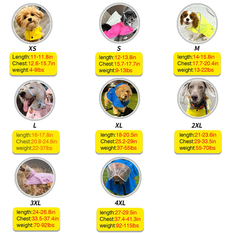 Dog Waterproof Raincoat with Poncho Hoodie, High Reflective Adjustable Yellow Pet Rain Jacket with Leash Hole for Small Medium and Large Dogs (Yellow, XXXX-Large) XXXX-Large: 92-115lbs