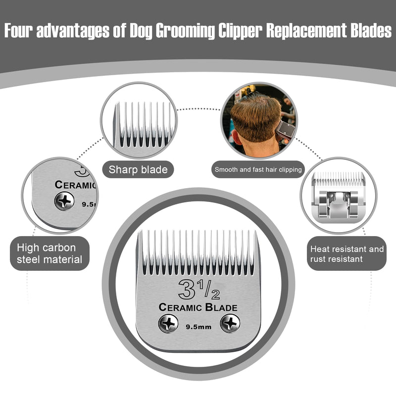 Size3-1/2 Professional Detachable Replacement Ceramic Blades Set,Compatible with Andis AGC,BDC,BGC,MBG Series,Oster Classic 76/Star-Teq/Power-Teq Clippers，Cut Length 3/8-Inch(9.5mm) 3-1/2 9.5mm - PawsPlanet Australia