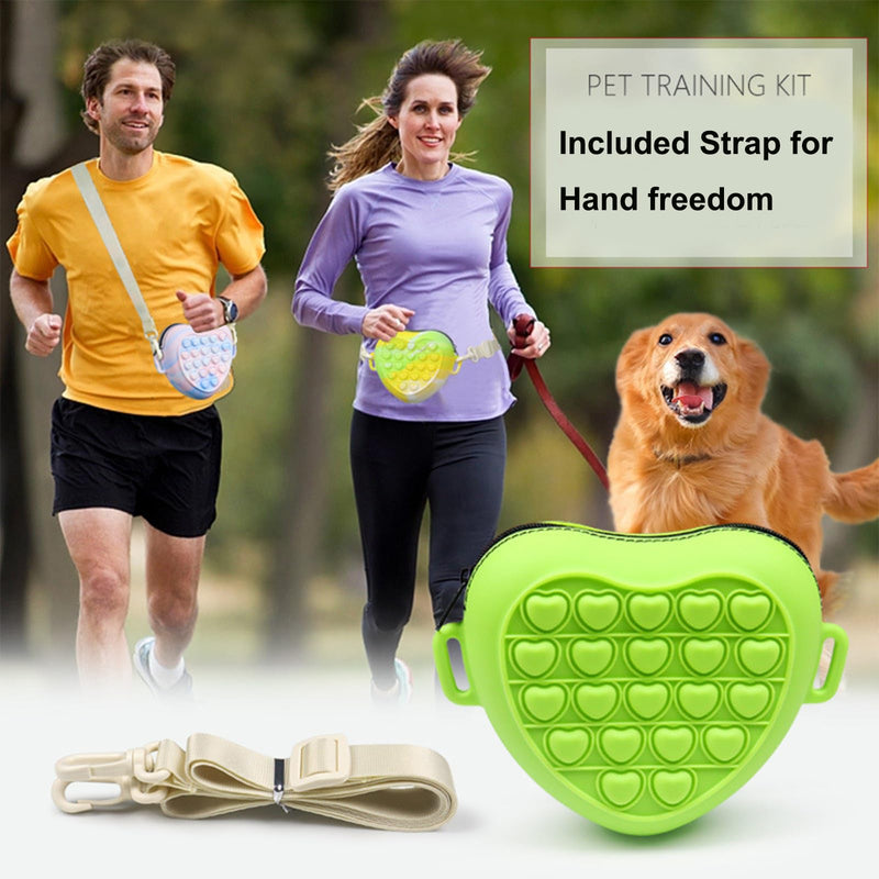 Silicone Dog Treat Pouch with Shoulder Strap and Waist Clip, Zipper Closure Closure to Avoid Spilling, Treat Pouches for Pet Training (Green) Green