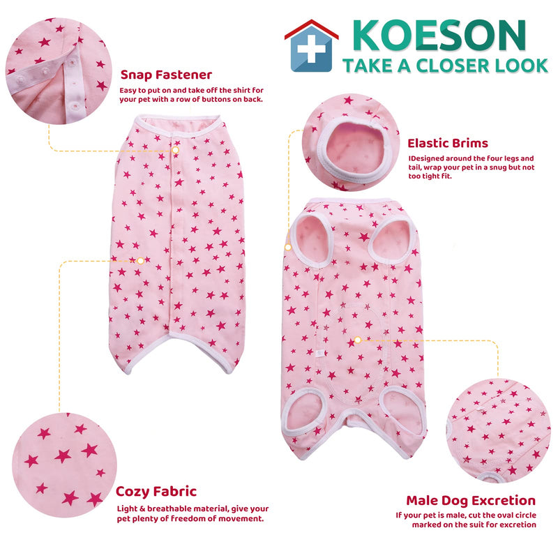 KOESON Recovery Suit for Female Dogs, Dog Recovery Suit After Spay Abdominal Wounds Protector, Bandages Cone E-Collar Alternative Surgical Onesie Anti Licking Medium Pink Stars