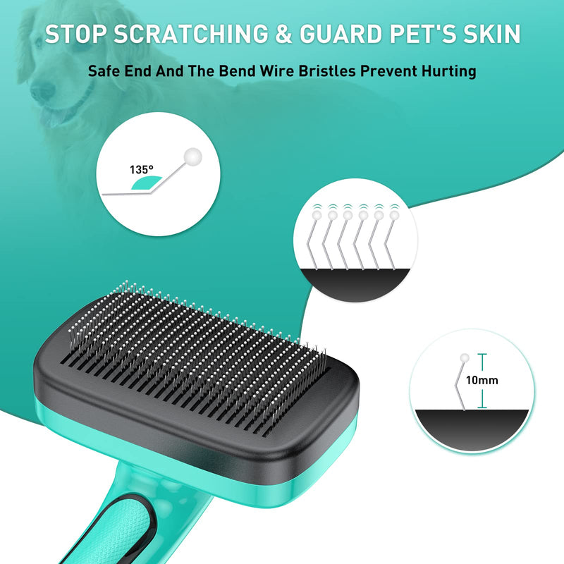 2 Pcs Self Cleaning Slicker Brush & Nail Clippers for Dog and Cats,Shedding Long and Short Haired Pets,Skin Friendly Deshedding Grooming Tool Green-2