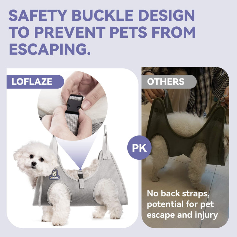 Dog grooming Hammock Harness for Dogs & Cats with Pet Nail Clipper Trimmer - Cat hanger Sling for Trimming Clipping Nails- Dog Hammock Restraint Bag for small medium large dog （ Grey S ） S ( Legs Distance : 9-12 " / Max W：30lb ) - PawsPlanet Australia