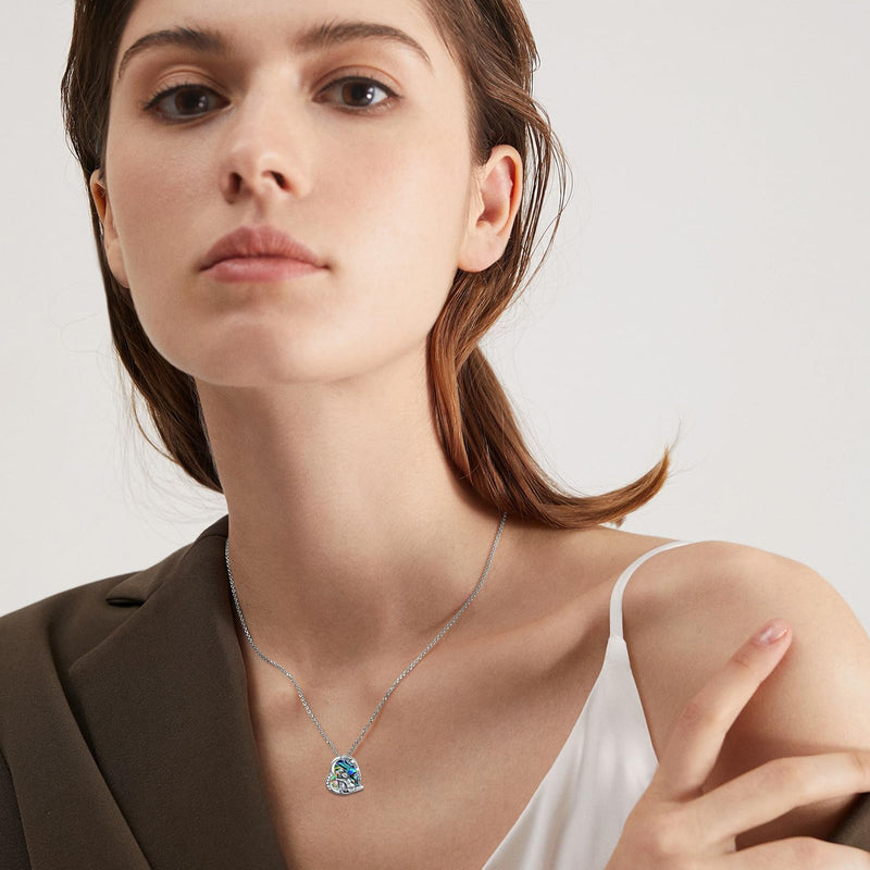 Mothers Day Gifts 925 Sterling Silver Dog Necklace Dog Pendant Necklace for Girls Dog Memorial Jewelry Gifts for Women Dog Lovers Abalone Dog Necklace - PawsPlanet Australia