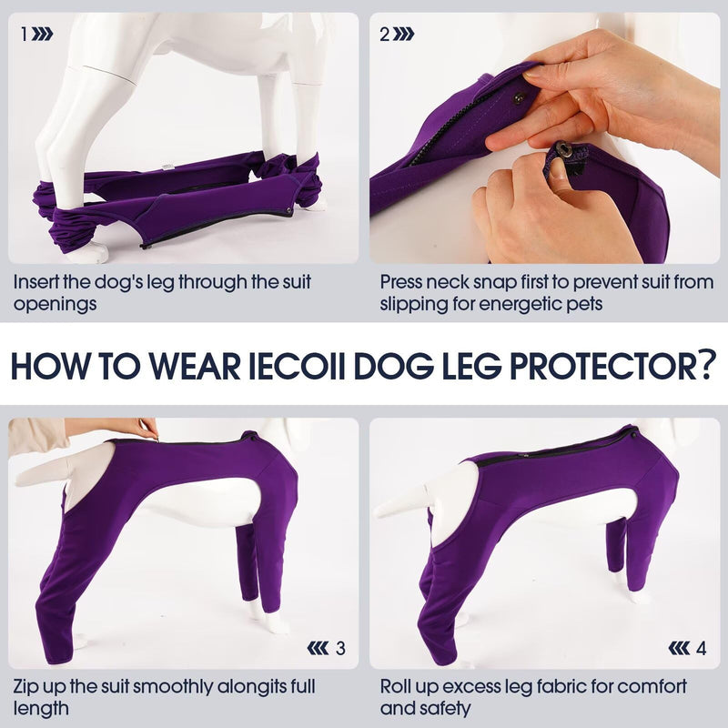 IECOii Post Op Dog Suit,Dog Recovery Suit Front Rear Leg,Full Coverage Rear Front Medical Vest Legs Leg Protector,Elbow Protector Dog Leggings to Prevent Licking for Dogs with Leg,Purple,Size 3XL 3XL(Back Lenth:24.4") Purple