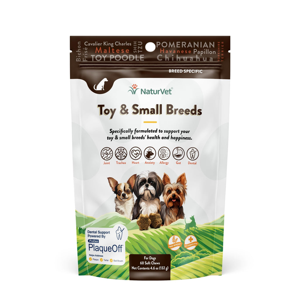 NaturVet Small Breeds Supplement- for Joint Support, Digestion, Skin, Coat Care- Dog Multivitamins with Minerals, Omega-3, PlaqueOff- Wheat-Free Vitamins for Dogs- Toy and Small Breeds- 60 Soft Chews Toy & Small Breeds