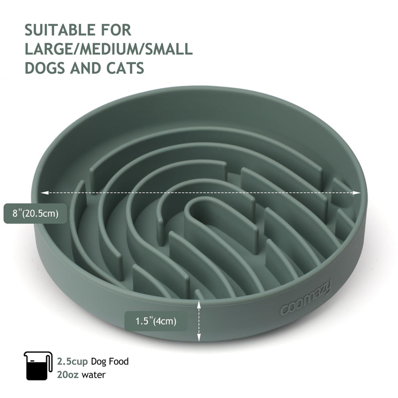 Coomazy Silicone Slow Feeder Dog Cat Bowls, Interactive Puzzle Toy for Pets Food Training, Keeps Dogs Cats Busy, Prevents Puppy Kitty Overeating (Dark Green, Large: 3.2Cup) Dark Green