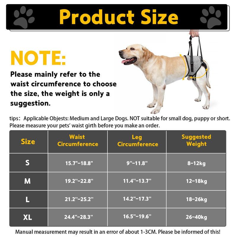 Dog Lifting Harness for Back Legs, Dog Support Harness Slings for Large Medium Small, Adjustable Dogs Brace for Hind Leg, Support Strap for Injured Disabled Elderly Dogs Walking Aid (XL) XL