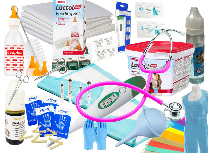 Complete Deluxe Whelping Puppy Kit, Aspirator, Lactol Puppy Milk & Bottle, Whelping Guides, Cord Clamps etc Full Kit - PawsPlanet Australia