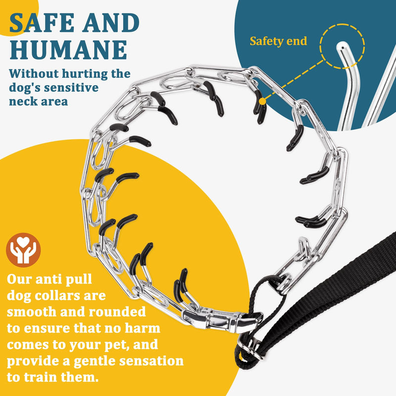 Mayerzon Martingale Prong Collar for Large Medium Dogs Beagle Husky Doberman, Adjustable Dog Pinch Collar No Pull for Walking Training, with Extra Links and Rubber Caps Silver Small, 2.25mm, 11-13.75"Neck