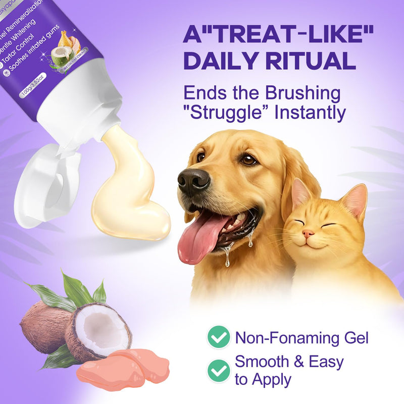 Dog Toothbrush – Newly Upgraded Dual-Head Design + 6% nHA Pet Dual-Enzymatic Toothpaste