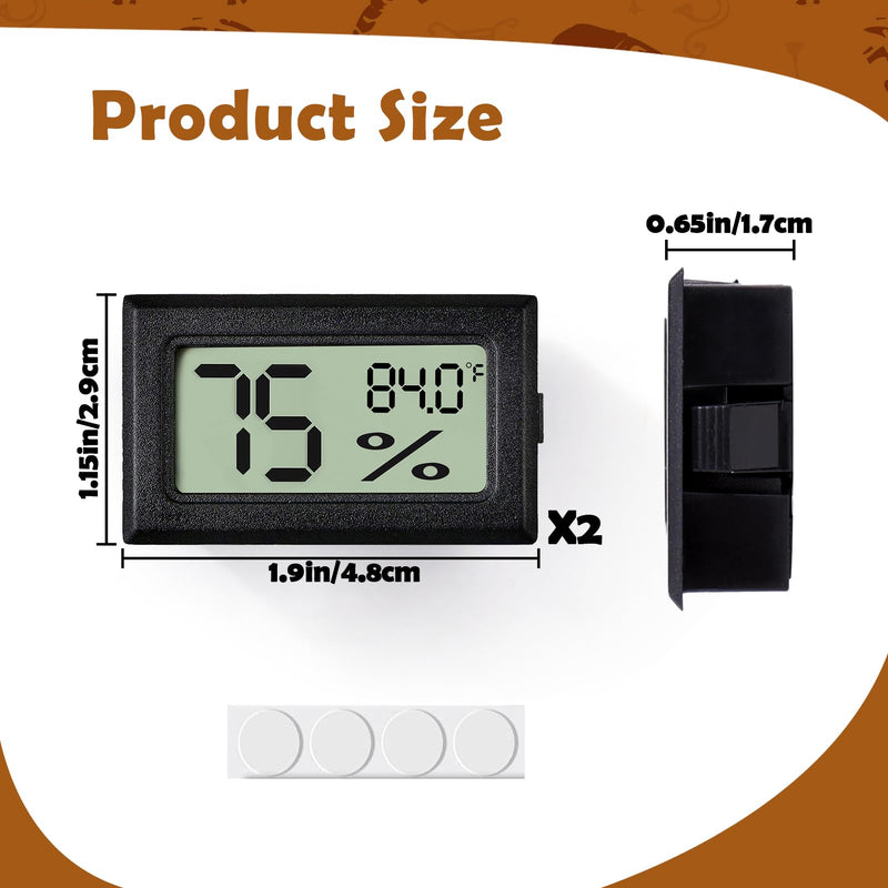 Reptile Thermometer and Humidity Gauge,2PCS Digital Adhesive Reptile Hydrometer Thermomete Tank Accessories,Reptile Terrarium Thermomete Pet Supplies for Snake,Bearded 2PCS - PawsPlanet Australia