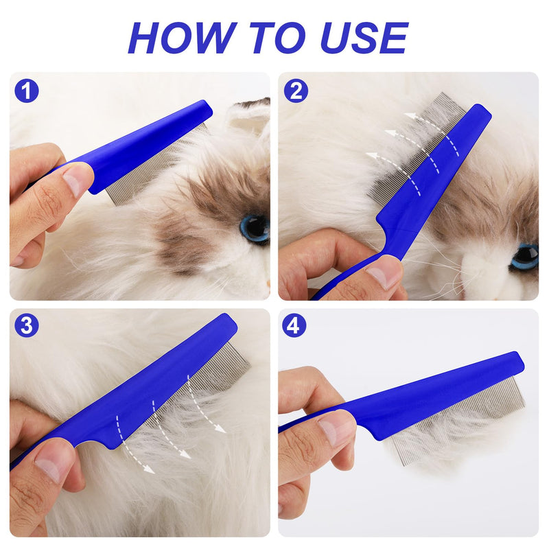 Pet Hair Comb, 2 in 1 Multifunctional Pet Hair Comb for Grooming and Dehairing, Flea and Tear Stain Removal, Stainless Steel and ABS Material, Pack of 2, Blue - PawsPlanet Australia