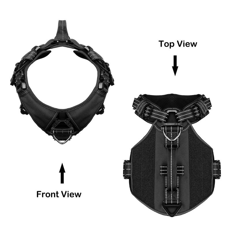 ICEFANG GN8 Tactical Dog Harness with 4X Metal Buckles for Large Sized Dogs,Reflective in Training Walking K9 Vest,No-Pull Front Leash Clip,Adjustable Pet Harness (Black, Large (Pack of 1)) Large (Pack of 1) Black - PawsPlanet Australia