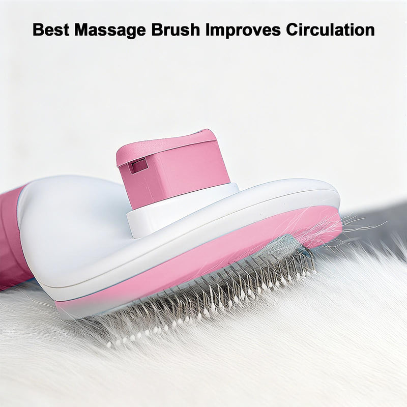 Cat Brush, Self Cleaning Slicker Brush, Skin-Friendly Grooming Tool for Cats & Dogs, Easily Removes Shedding Hair & Mats, Pet Massaging Tool for Long and Short, No Hair Build-Up, Easy to Clean Pink