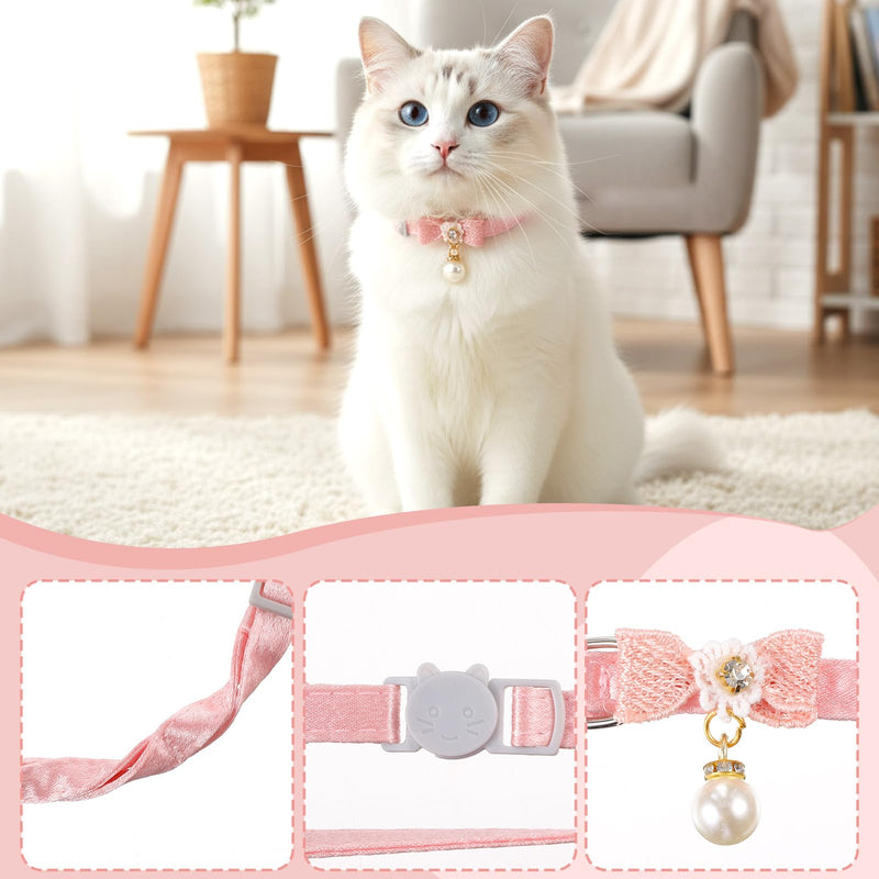 Cat Collar Breakaway, Adjustable Pink Cat Collar with Pearl Pendant, Cute Cat Collars with Safety Buckle Pink Bowtie Kitten Collars for Girl Cats - PawsPlanet Australia