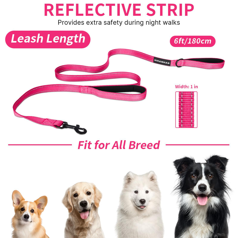 Reflective Dog Leash with Double Handle, Dog Leash 6 FT Long, Supports Medium and Large Dogs, Heavy Duty for Walking, Running, and Training, Rose Red 6 ft 2 Handle - PawsPlanet Australia