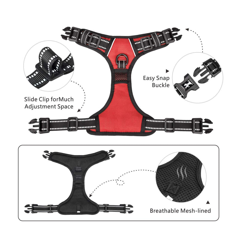PoyPet 2019 Upgraded No Pull Dog Harness with 4 Snap Buckles, 3M Reflective with Front & Back 2 Leash Hooks and an Easy Control Handle [NO Need Go Over Dog’s Head (Red,M) Medium Red - PawsPlanet Australia