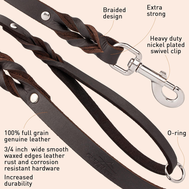Viper Leather Dog Leash 4ft, Dog Training Leash with Nickel Plated Hardware, Leather Leash for Dogs Large Medium Small Breeds (W 3/4" - L 4 FT Brown Nickel) - PawsPlanet Australia
