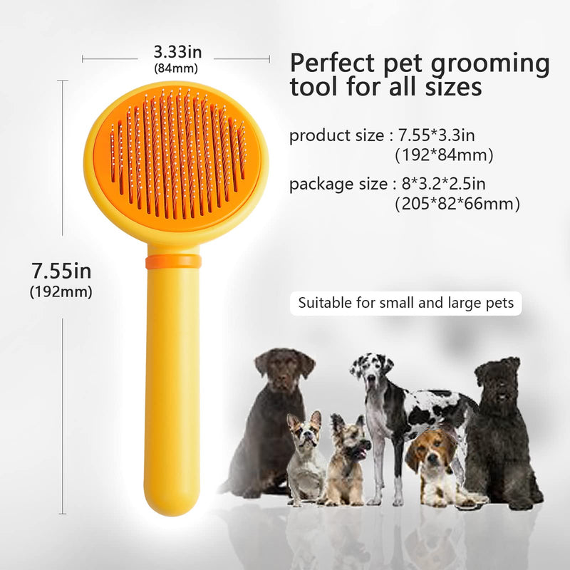 Cat Hair Brush with Release Button for Indoor Cats, Cat Grooming Brush for Long or Short Hair Dogs, Cat Combs for Pet Massage Self-Cleaning Cat Hair Brush Yellow