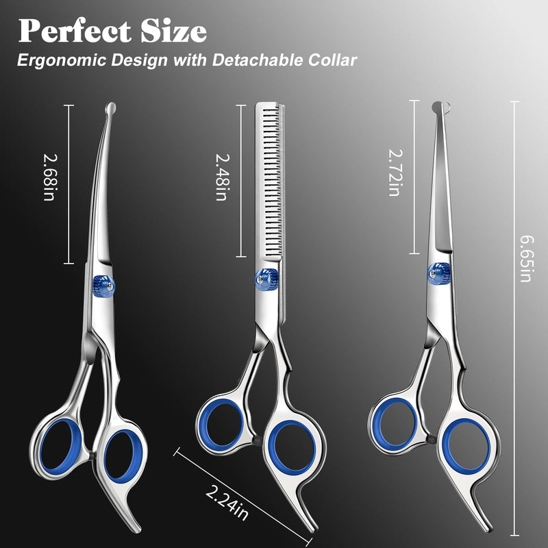 Professional 4 in 1 Dog & Cat Grooming Scissors Kit with Safety Round Tips,Sharp & Durable,Dog Shears for Grooming - Includes Straight, Curved, Thinning Scissors and Comb - Premium Pet Supplies - PawsPlanet Australia