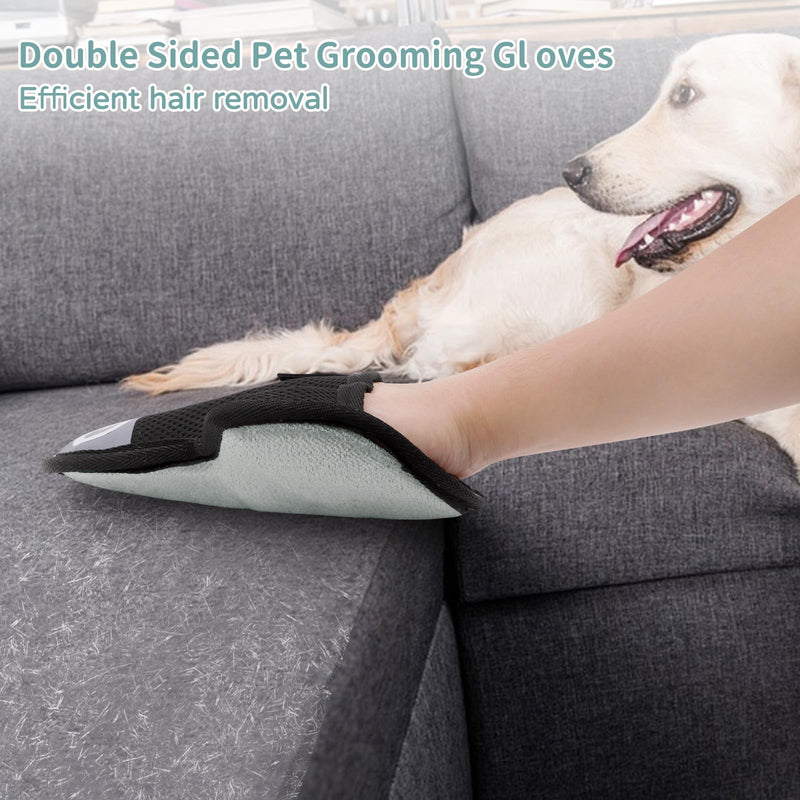 2 Pcs Pet Hair Removal Glove, Reusable Double Sided Pet for Grooming with Pet Comb - PawsPlanet Australia