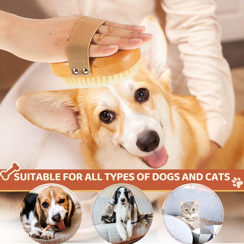 Suclain 2 Pcs Soft Dog Brush Boar Bristle Pet Brush for Short Haired Dogs and Cats with Band, Reduce Shedding, Dog Brush Reduces Stress and Easy to Hold on Your Wrist, Ideal Grooming Supplies - PawsPlanet Australia
