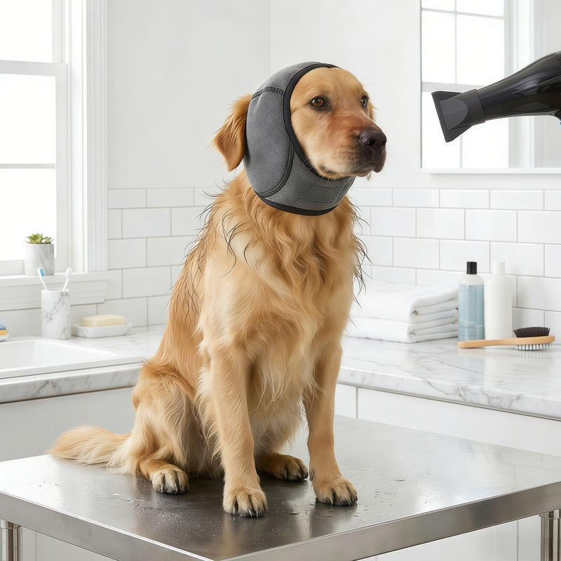 Dog Ear Protection, Adjustable Ear Protection Dog with Sound Insulation, Comfortable & Washable Earmuffs, Dog Fireworks for All Dog Breeds, Ideal for Bathing and Drying (Grey-M)