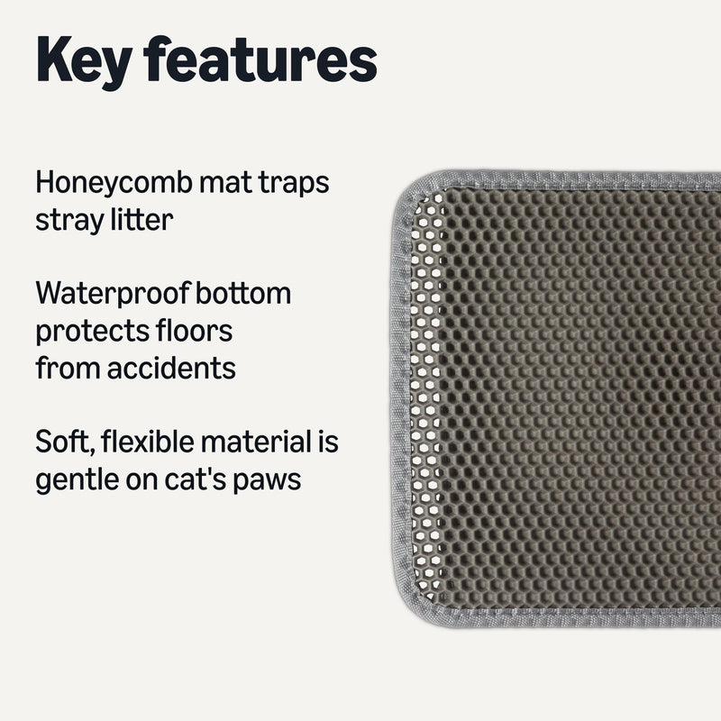 Amazon Basics Double-Layer Cat Litter Mat, Honeycomb Design, Waterproof & Urine-Proof, Non-Slip Scatter Control Trapper Mat, Easy Clean, Soft on Paws, Grey, 15" x 24" 24'' x 15'' - PawsPlanet Australia