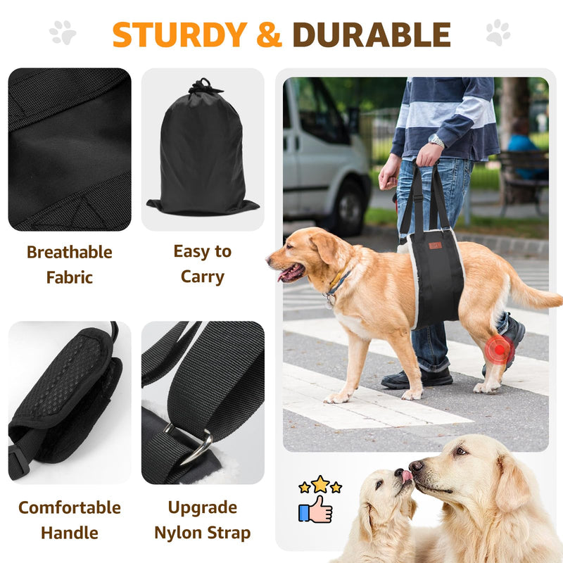 Adjustable Dog Lift Harness, Dog Sling for Large Dogs Lift Support and Rehab Harness for Weak Rear Legs, Soft Hind Leg Support Helps Senior, Injured,Disabled and After ACL Surgery Dogs(Black,X-Large) Black X-Large